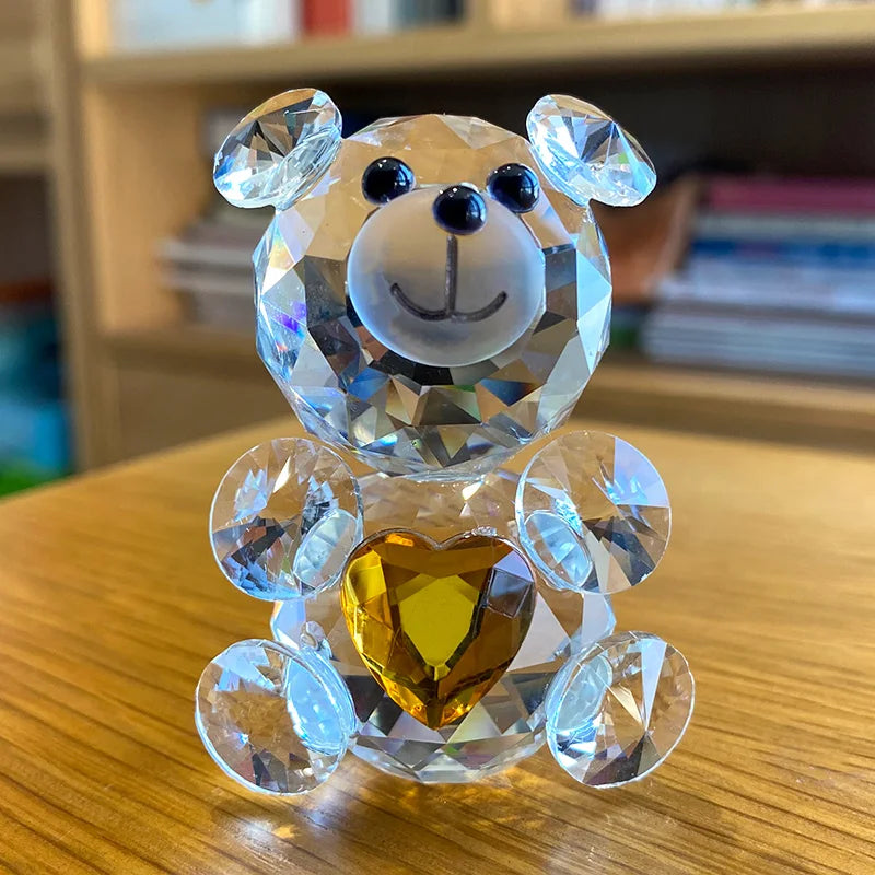 Love Heart Crystal Bear – Glass Figurine & Ornament