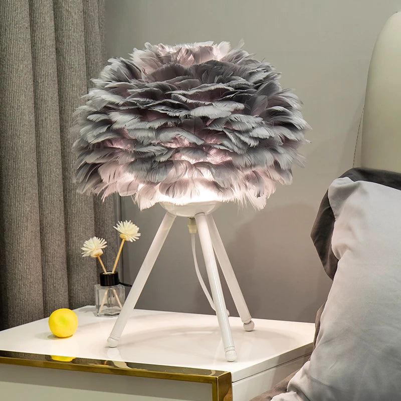 Feather Table Lamp – Modern Bedside & Living Room Light