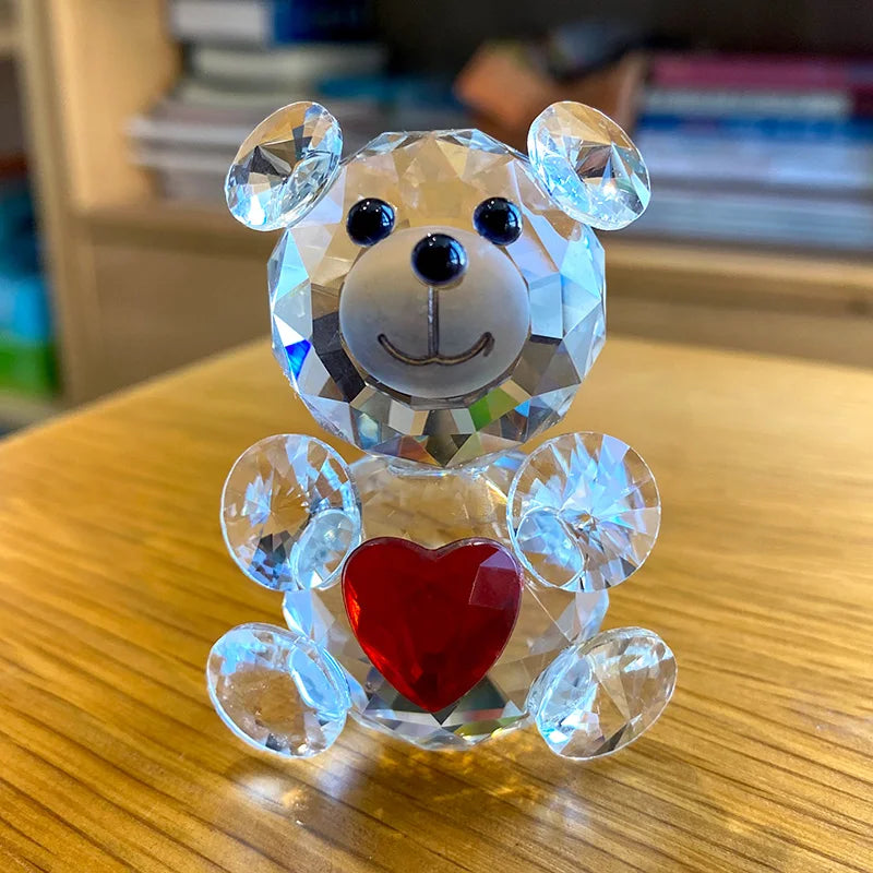 Love Heart Crystal Bear – Glass Figurine & Ornament