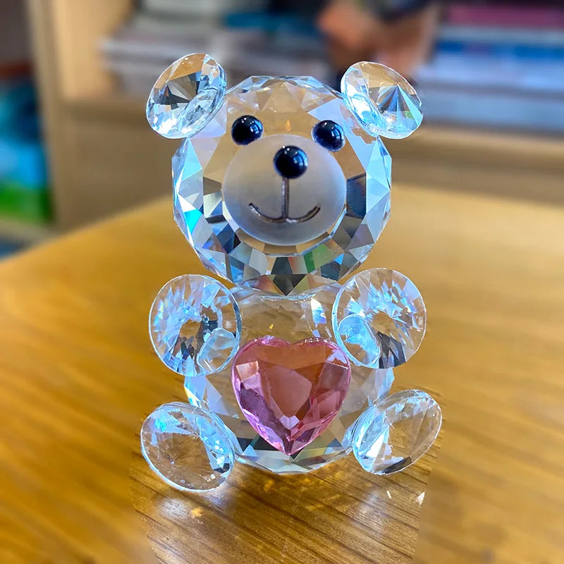 Love Heart Crystal Bear – Glass Figurine & Ornament