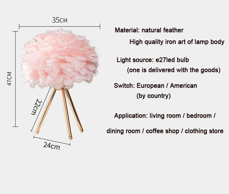 Feather Table Lamp – Modern Bedside & Living Room Light