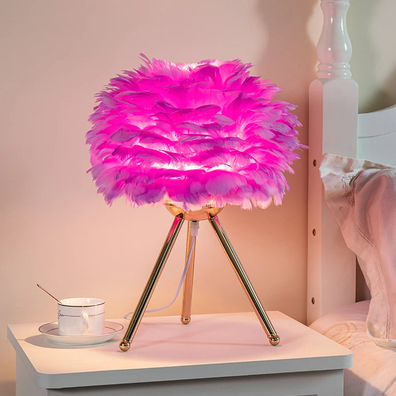 Feather Table Lamp – Modern Bedside & Living Room Light