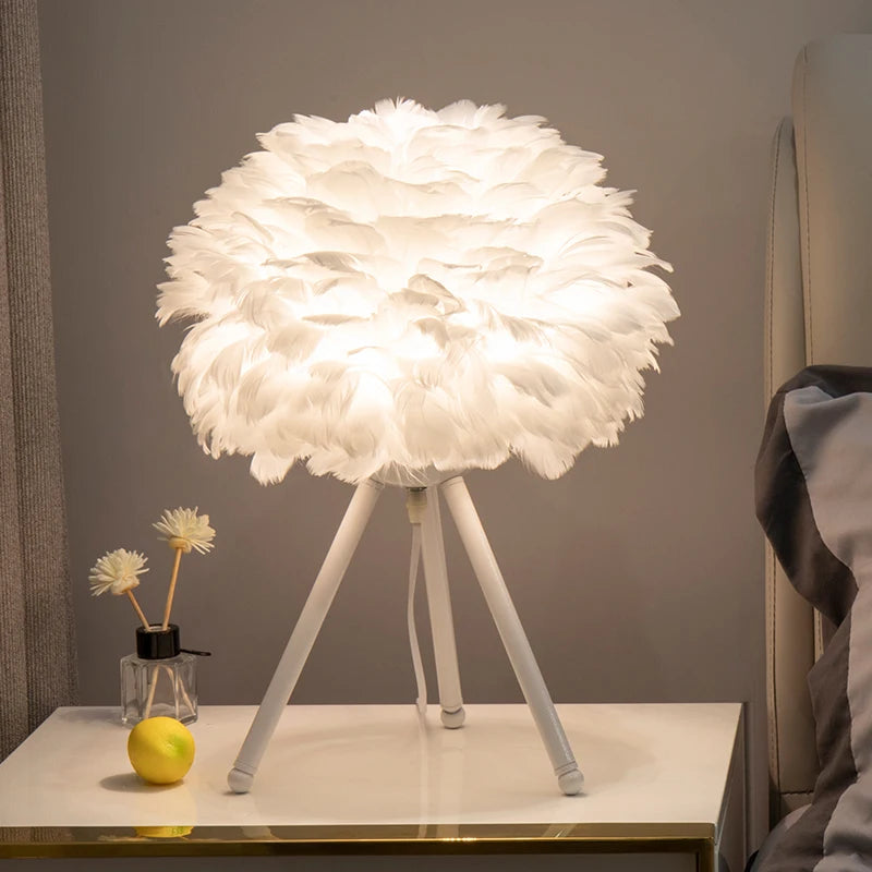 Feather Table Lamp – Modern Bedside & Living Room Light