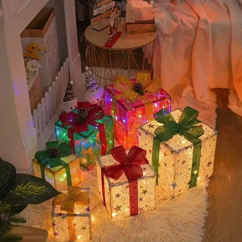Lighted Christmas Gift Boxes – Holiday Decoration 3PCS