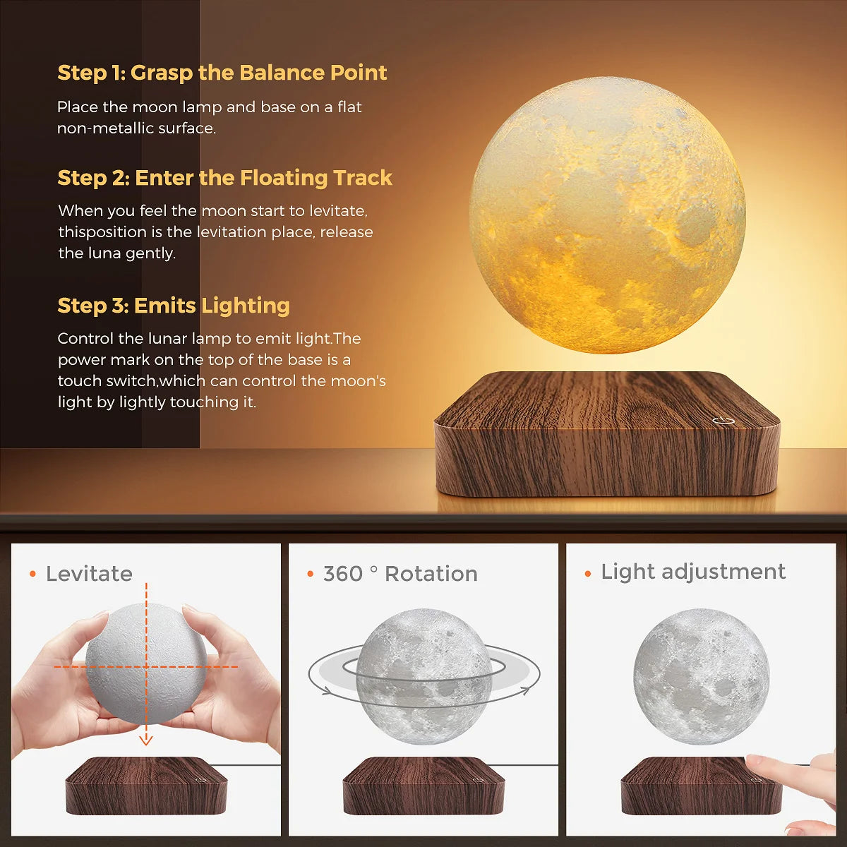 Levitating Moon LED Lamp – 3D Floating Night Light