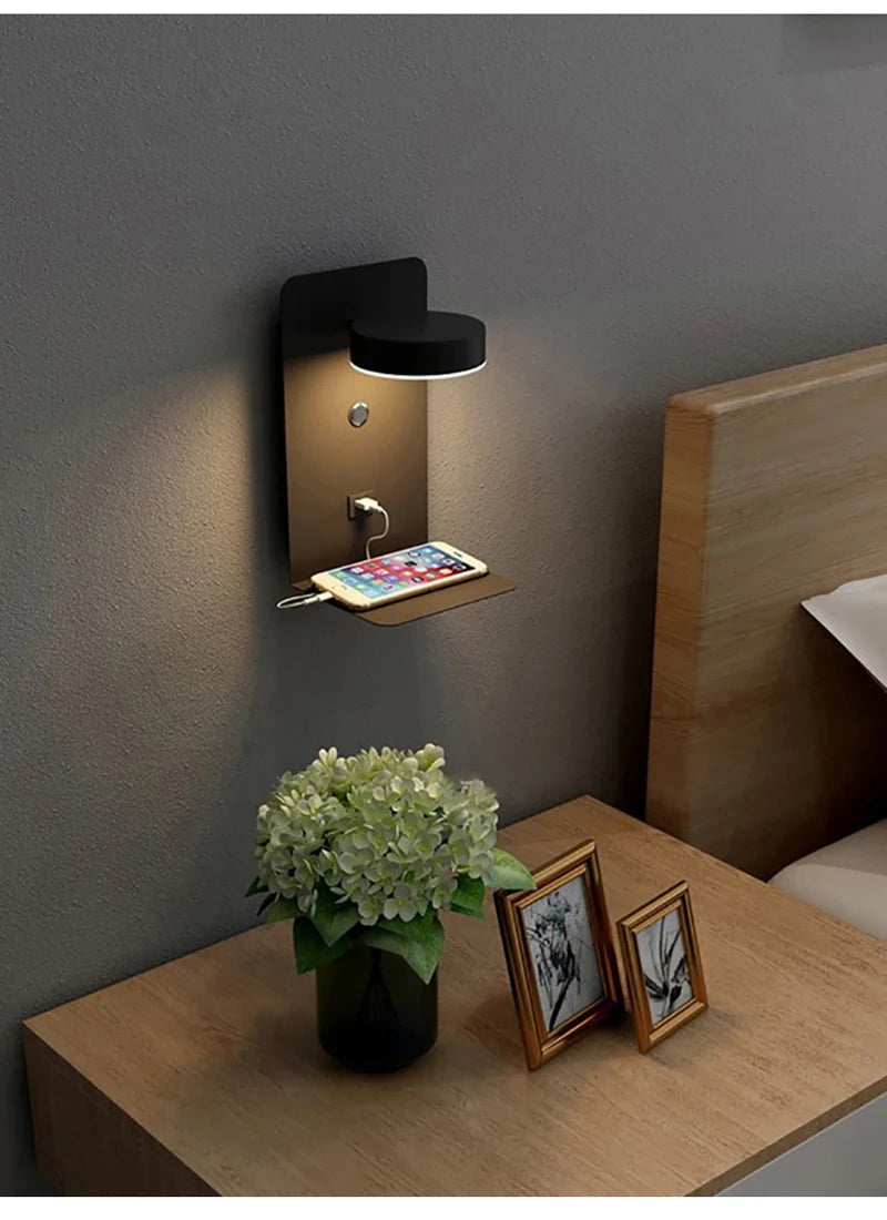 Modern LED Wall Lamp – USB Charging Bedside Light