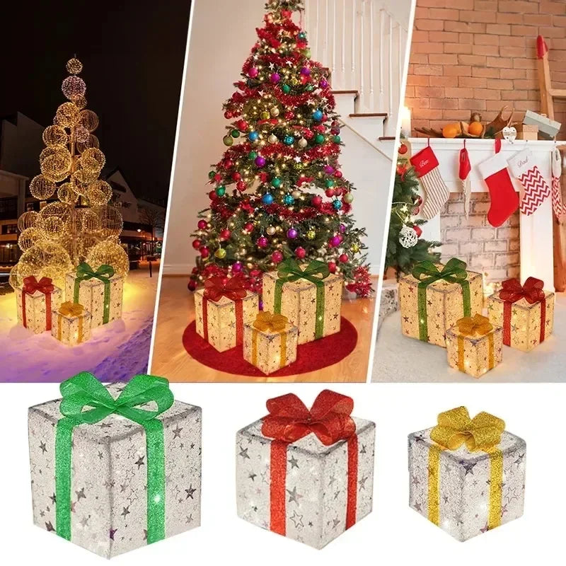 Lighted Christmas Gift Boxes – Holiday Decoration 3PCS